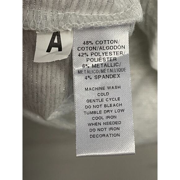 Ann Taylor Loft Top Medium Womens Gray Long Sleeve Metallic Stripe Pullover Stre - Picture 7 of 10